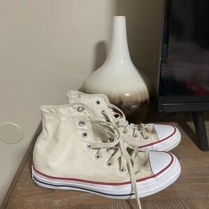 Converse High-Top Sneakers in Cream with Red Trim